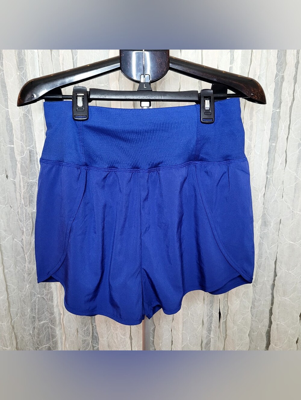 Zenana Royal Blue High Rise Athletic Running Shorts Built In Panty Zip Pocket L